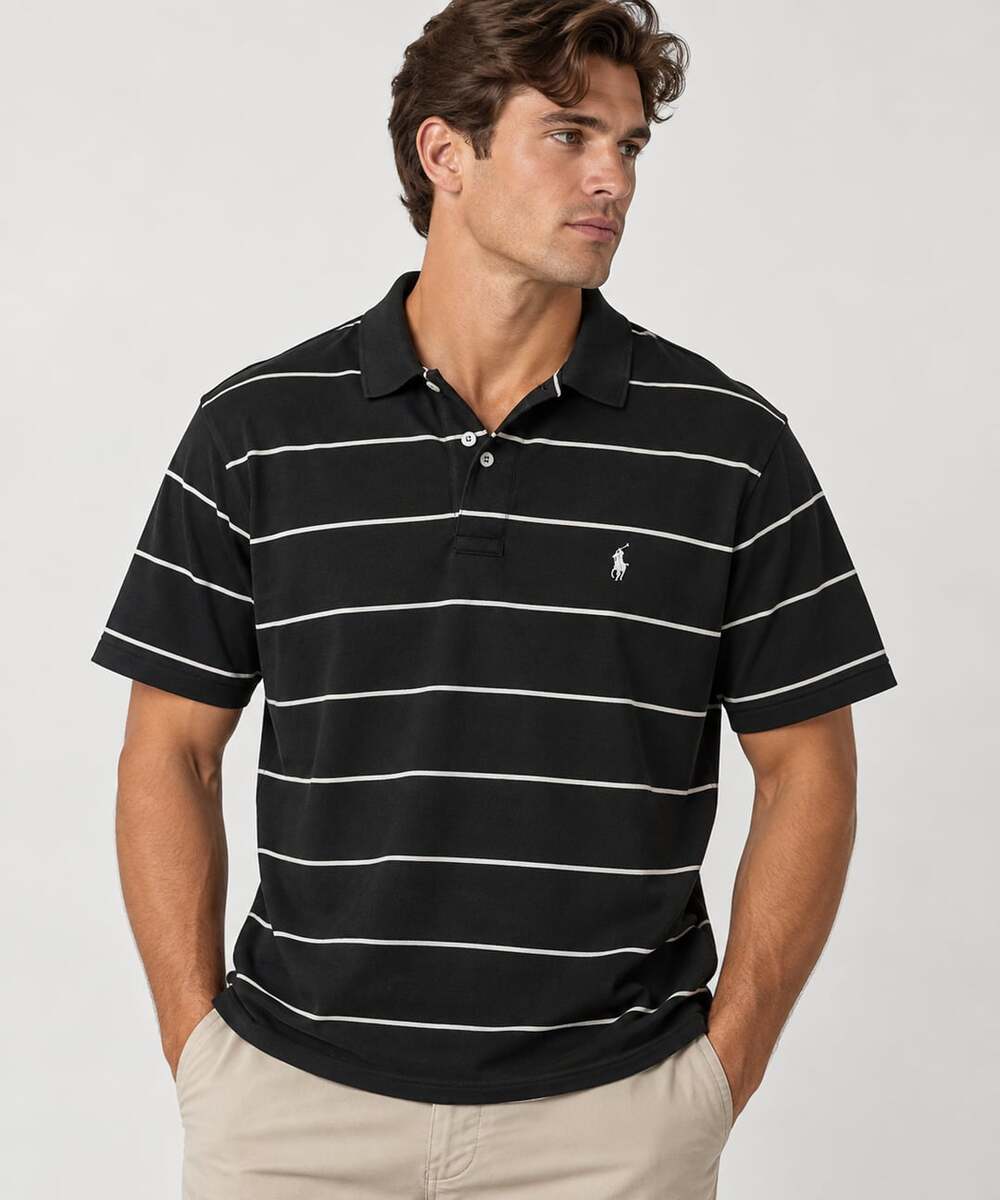 Polo by Ralph Lauren Striped Polo Shirt Size XL Black White Pima Cotton
